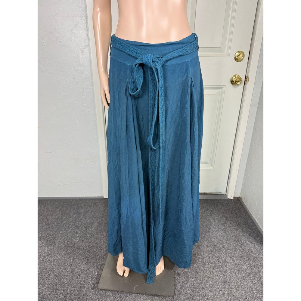 Holy Clothing Maxi Skirt M Romantic Rayon Renaissance Long Boho Blue Braided Vv9